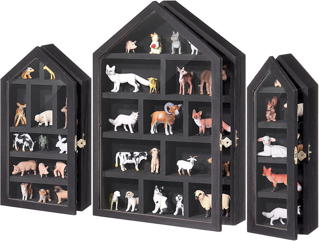 DoubleFill 3 Pcs Trinket Shelf Shadow Box, Black, House Shape