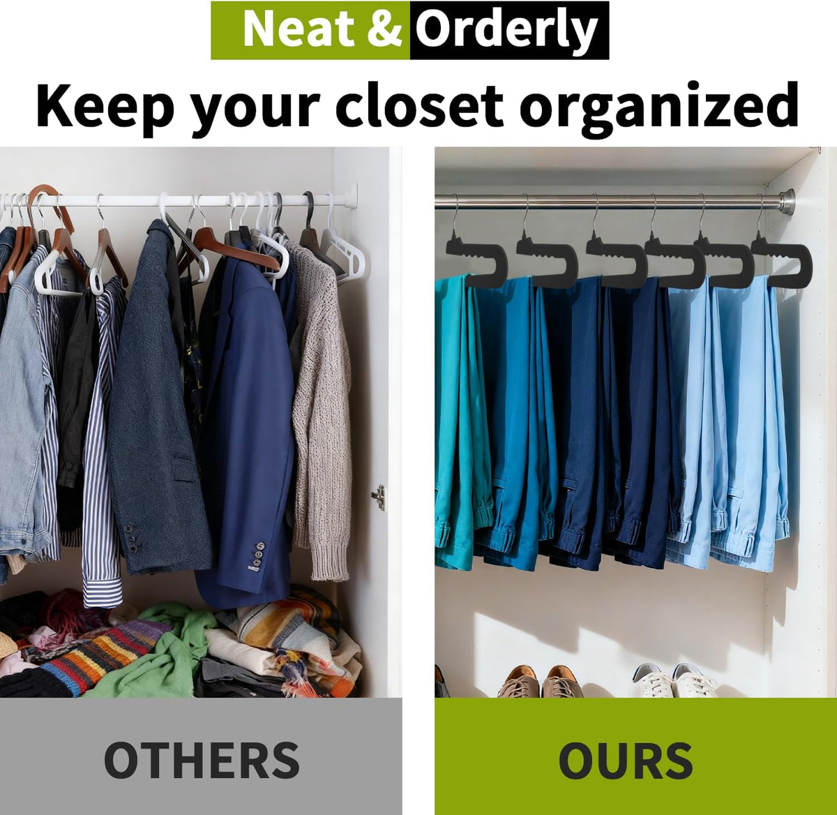 ManGotree Non Slip Velvet Pants Hangers Felt Jean Hangers 20 Pack Black