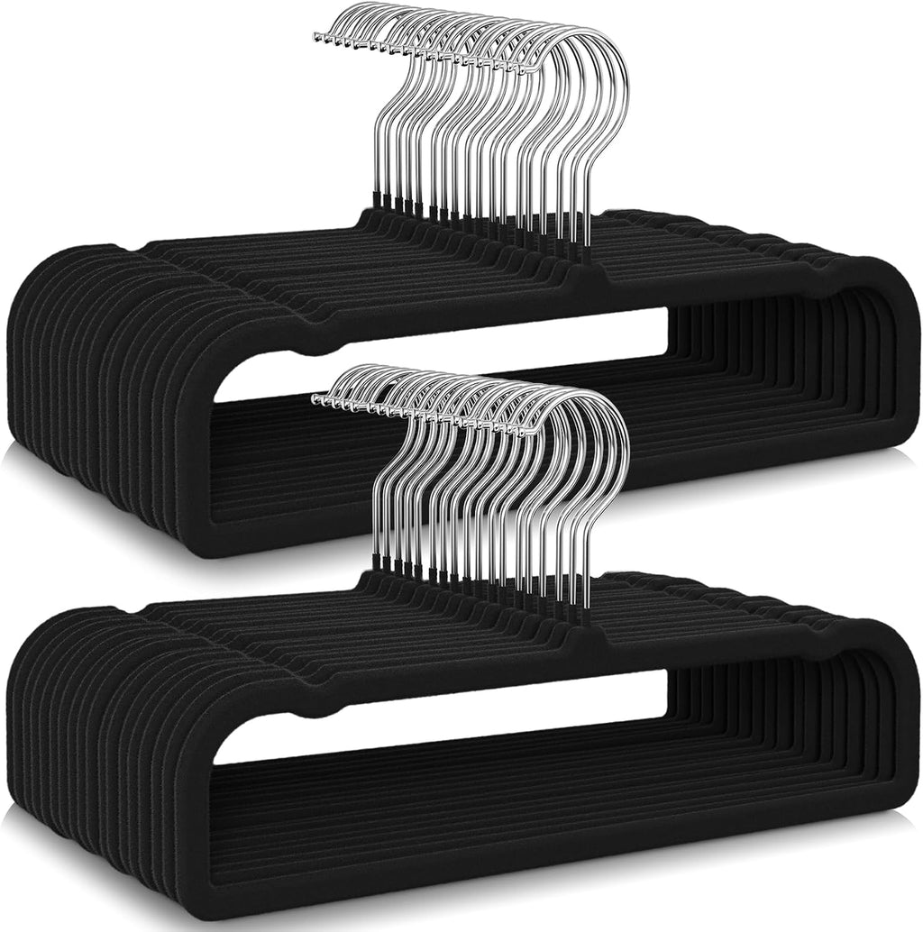 50 Pack Black Velvet Hangers Non Slip, Felt Pants Hangers Thin Space Saving