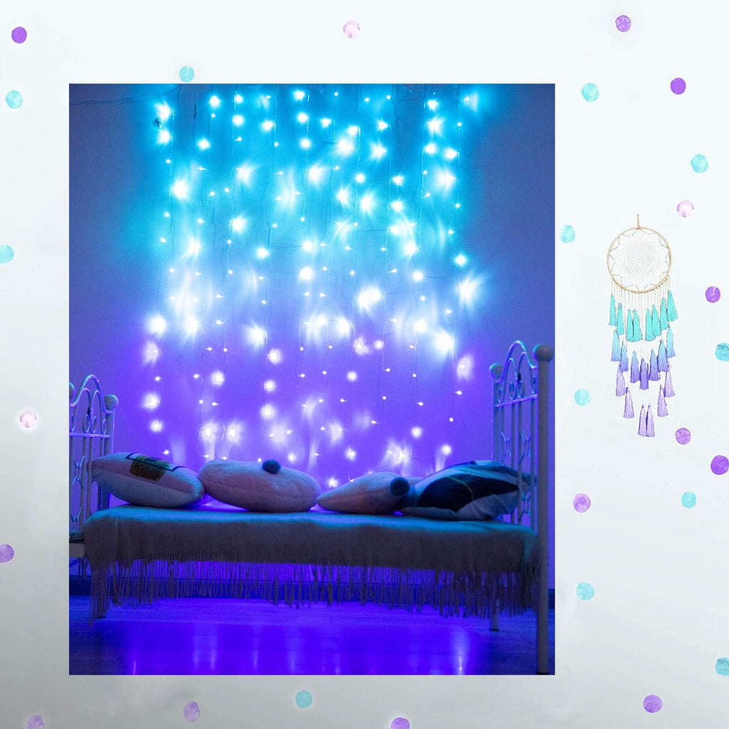 Curtain Lights for Bedroom Wall Light Up Curtains Led String Lights Turquoise Teal Blue Lavender Lilac Purple Twinkle Hanging Fairy Lights Unicorn Mermaid Kawaii Teen Room Decor for Girls