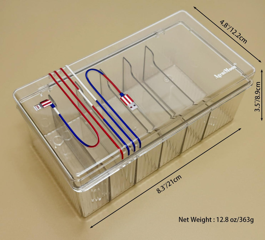 AgentMoon Clear Acrylic Cable Organizer Box with Lid, 1PCS