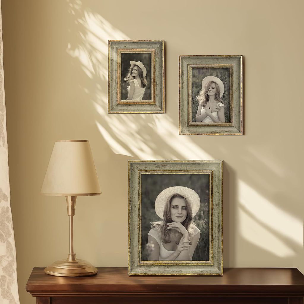 Sapowerntus Vintage 5x7 Picture Frame Gold Line Sage Green Photo Frames