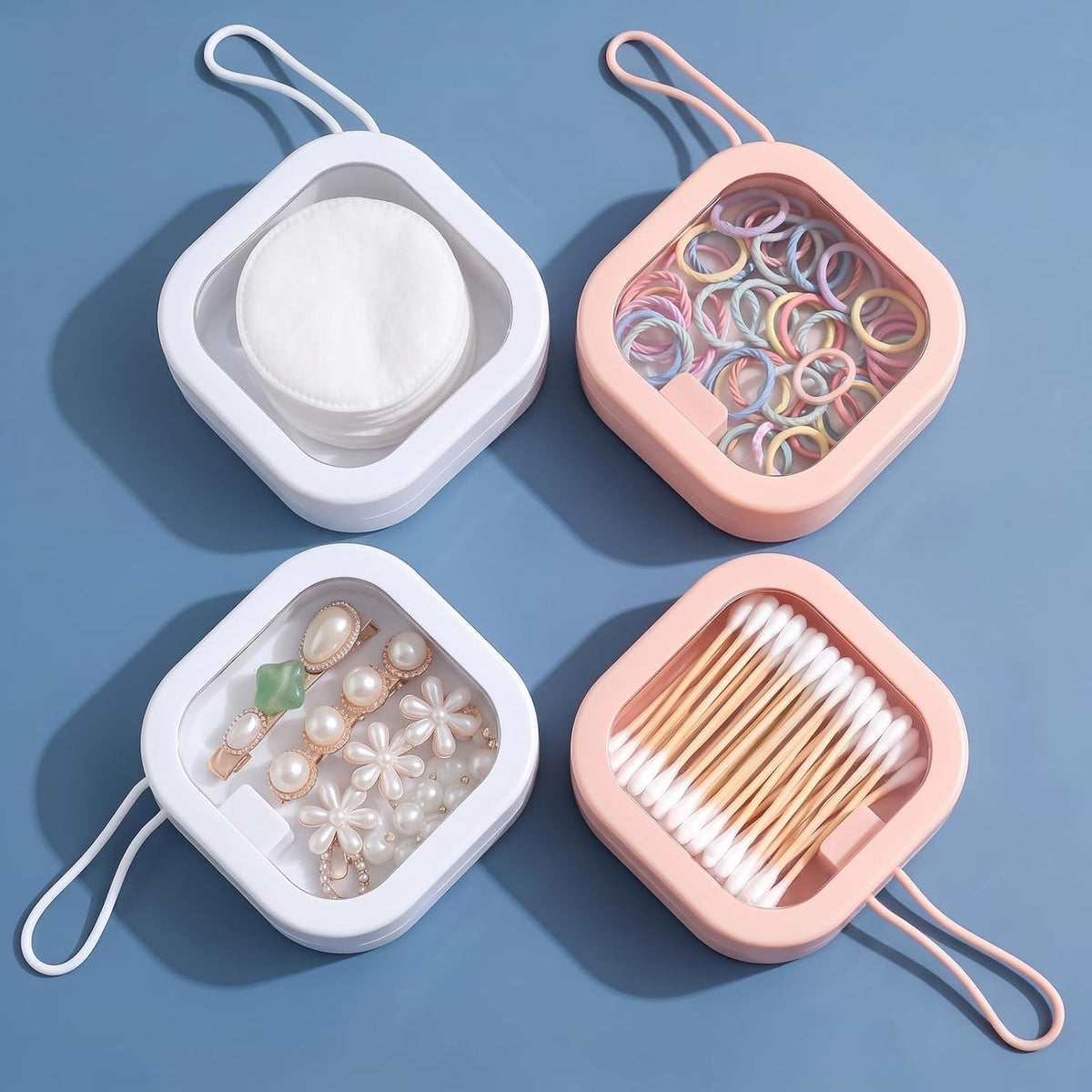 Kathfly 4 Pcs Hair Tie Organizer Travel, Stackable, Pink, White