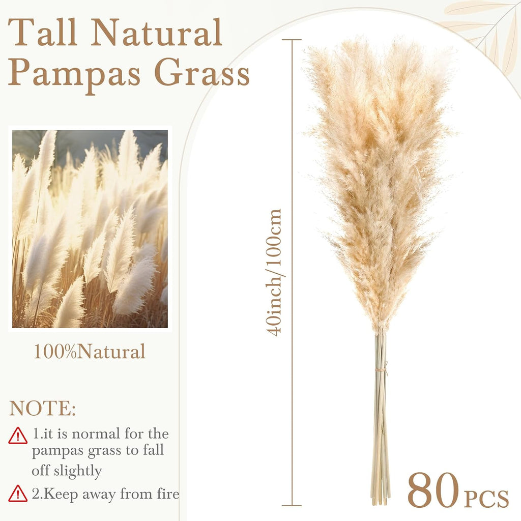 80 Stems Dried Pampas Grass Decor, Large Pampas Grass for Tall Floor Vase