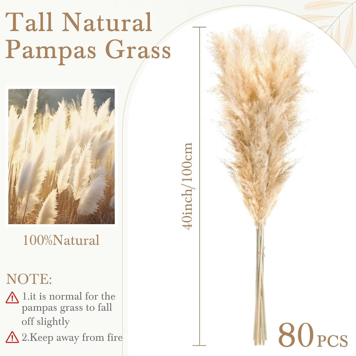 80 Stems Dried Pampas Grass Decor, Large Pampas Grass for Tall Floor Vase