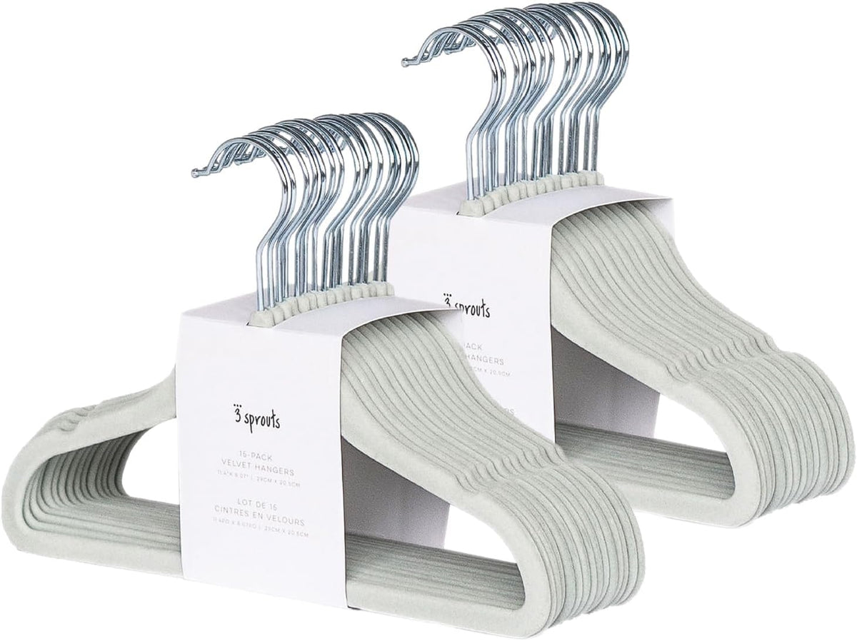 3 Sprouts Velvet Baby Hangers, Non Slip Slim, Light Green, 30 Pack