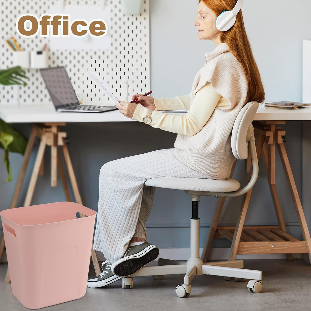 Small Bathroom Trash Can with Bags Garbage Can, 3 Pack, Pink+Blue+Beige