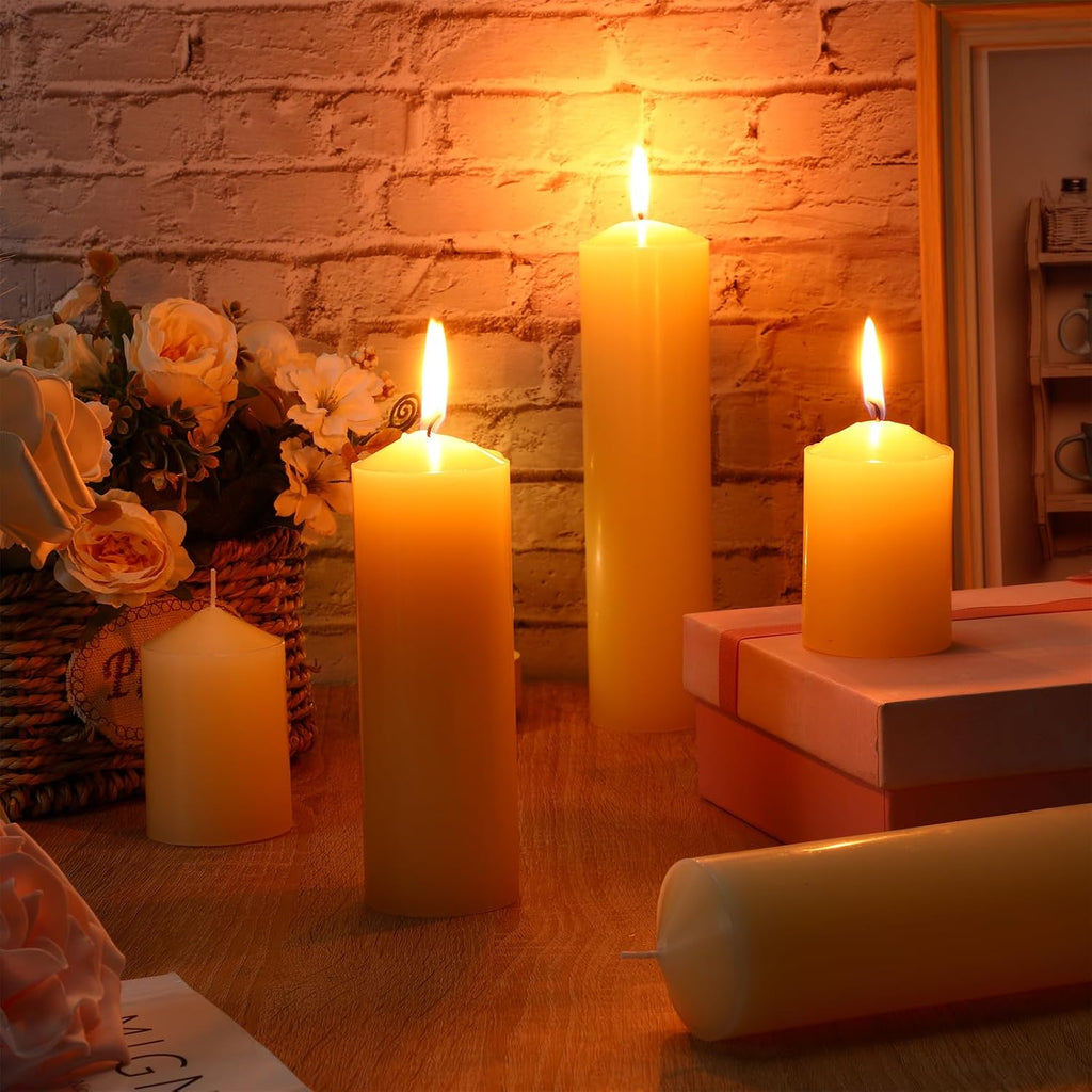 MTLEE 36 Pack Pillar Candles Bulk, 3 Sizes, Unscented Candles, Ivory White