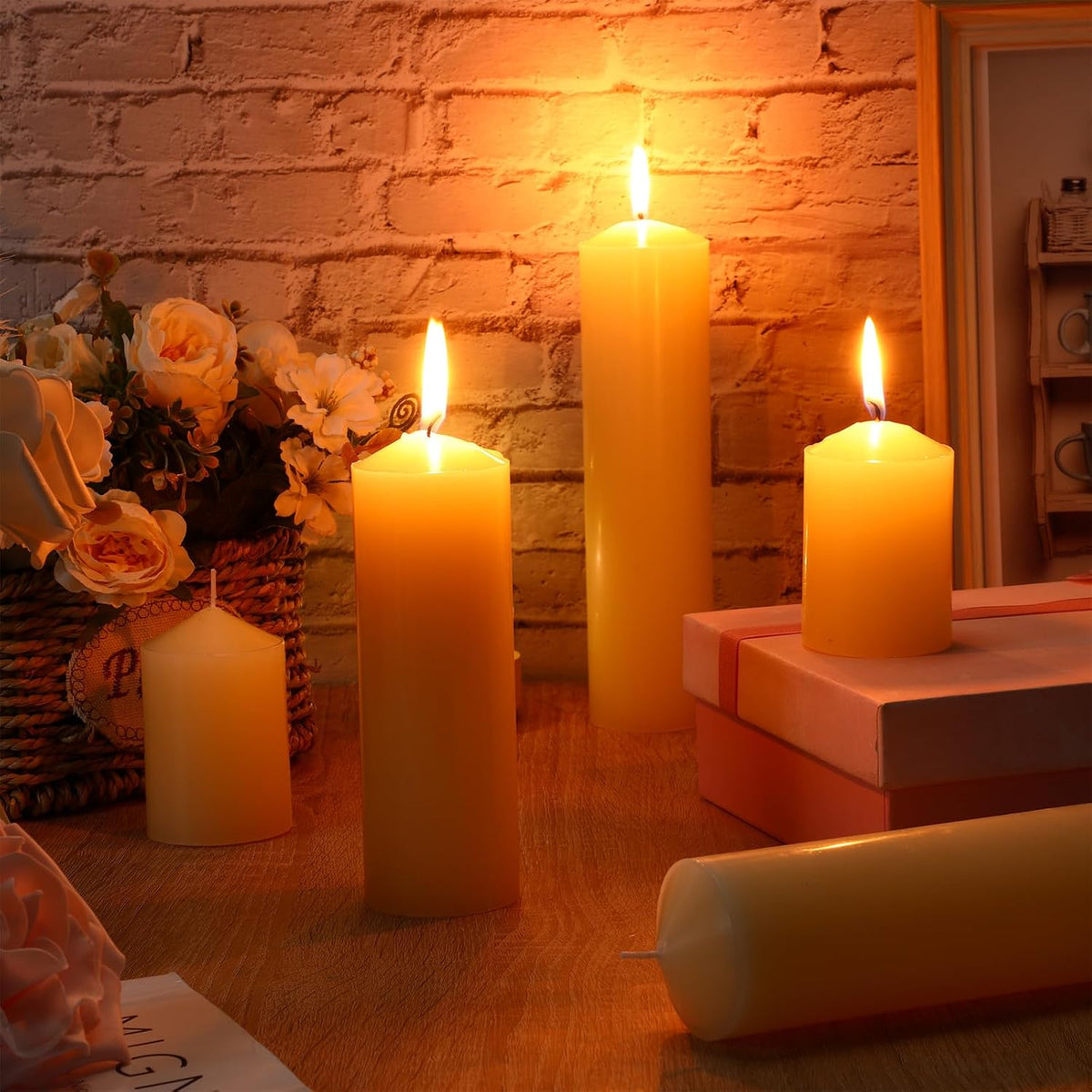 MTLEE 36 Pack Pillar Candles Bulk, 3 Sizes, Unscented Candles, Ivory White