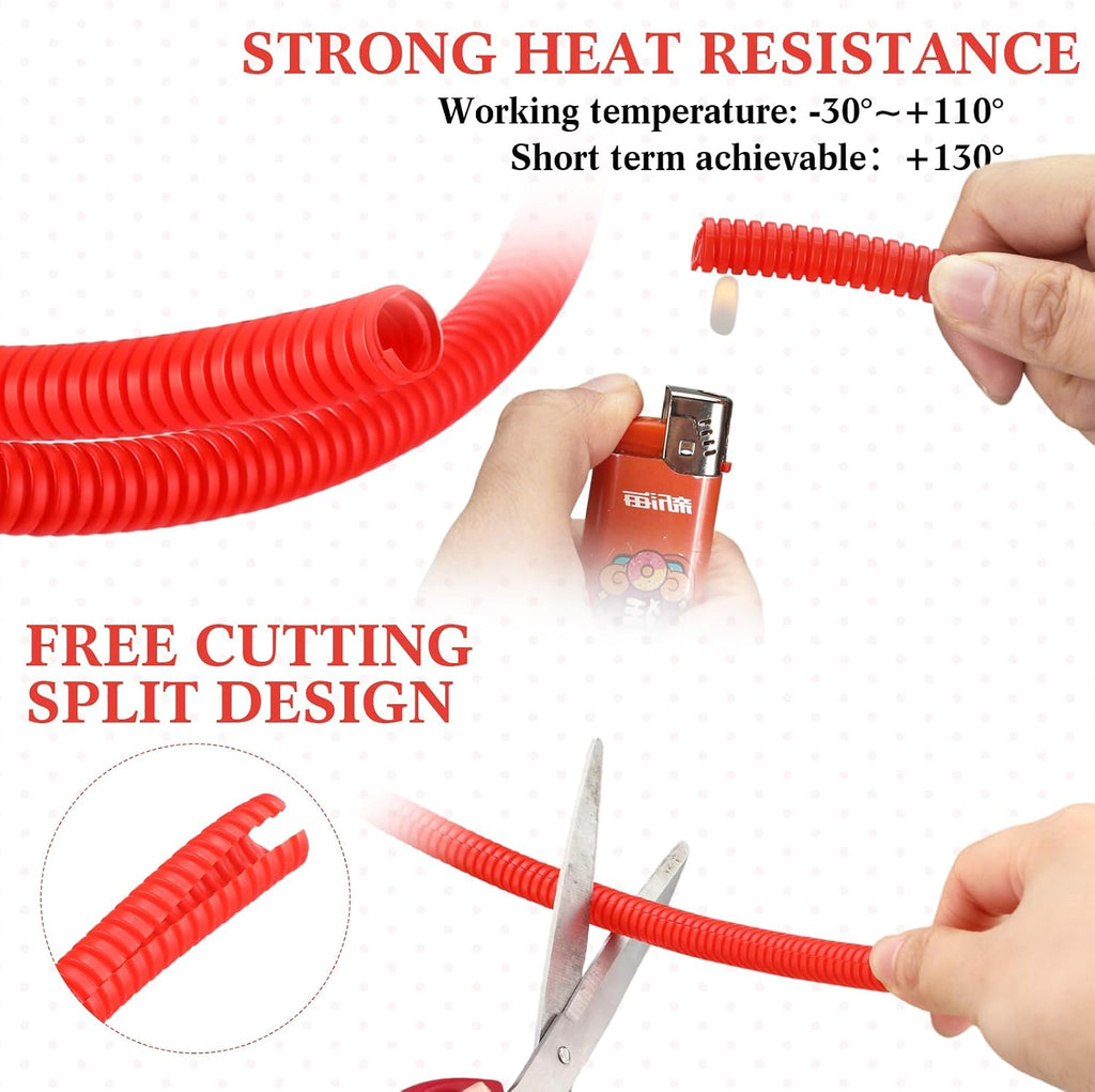 1/4 Inch x 24.6 ft Wire Loom Split Tubing Guard Plastic Convoluted Flex Electric Wire Cord Protectors from Pets No Chew(Red)