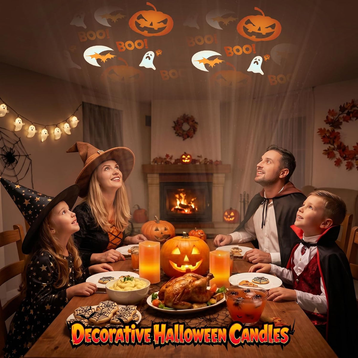 AVEKI Orange Projector Candle Light, Pumpkin Flameless Candles Lamp