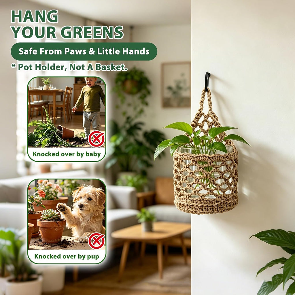 4-PCS 5 Inch Macrame Wall Plant Hangers, Small Wall Hanging Plant Holder for Up to 5 Inch Pot, Natural Cotton Rope Hanger for Indoor Plants & Daily Storage, Boho Home Decor