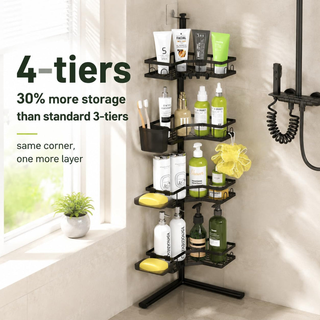 Standing Corner Shower Caddy - 4-Tier Rustproof Adjustable Shower Shelves