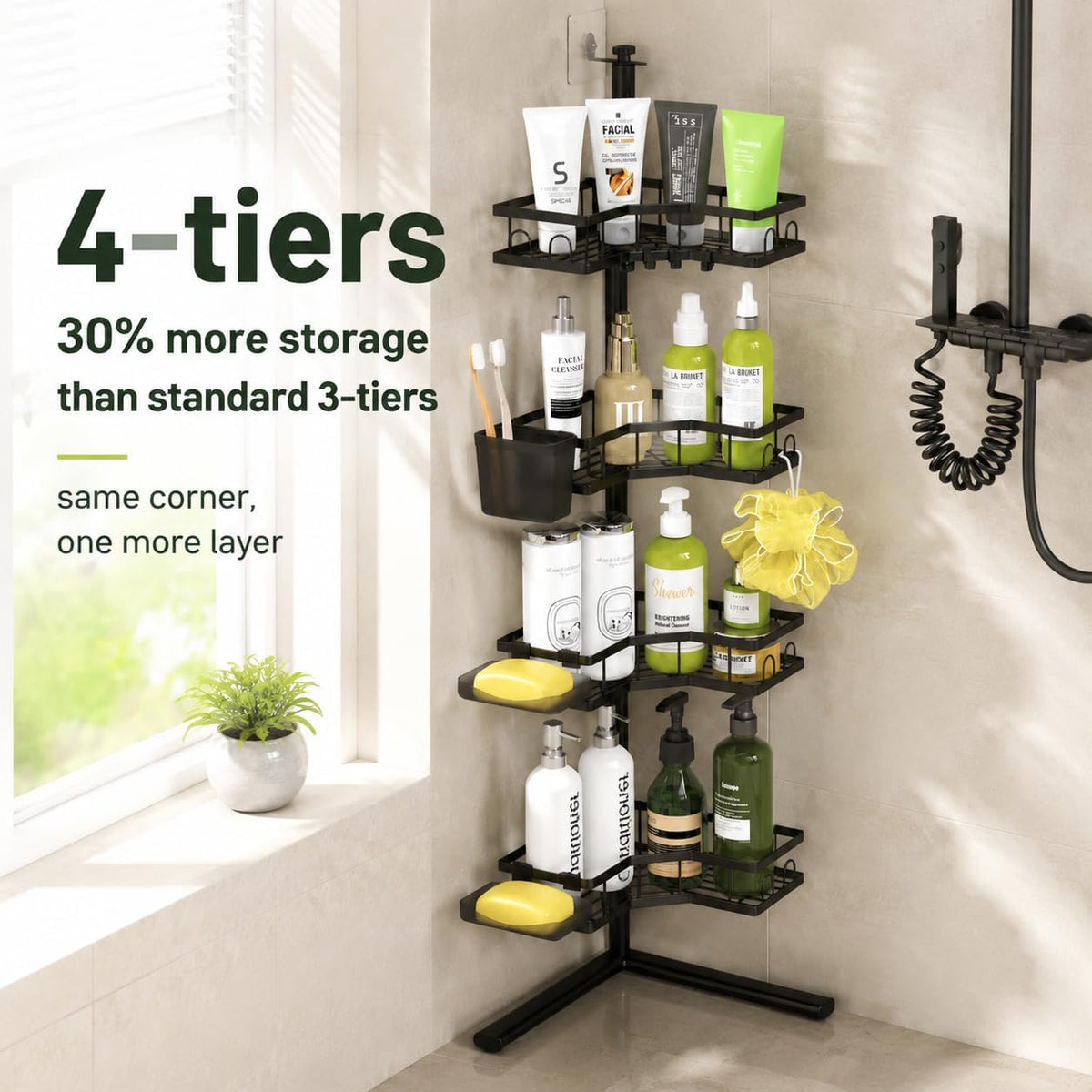 Standing Corner Shower Caddy - 4-Tier Rustproof Adjustable Shower Shelves