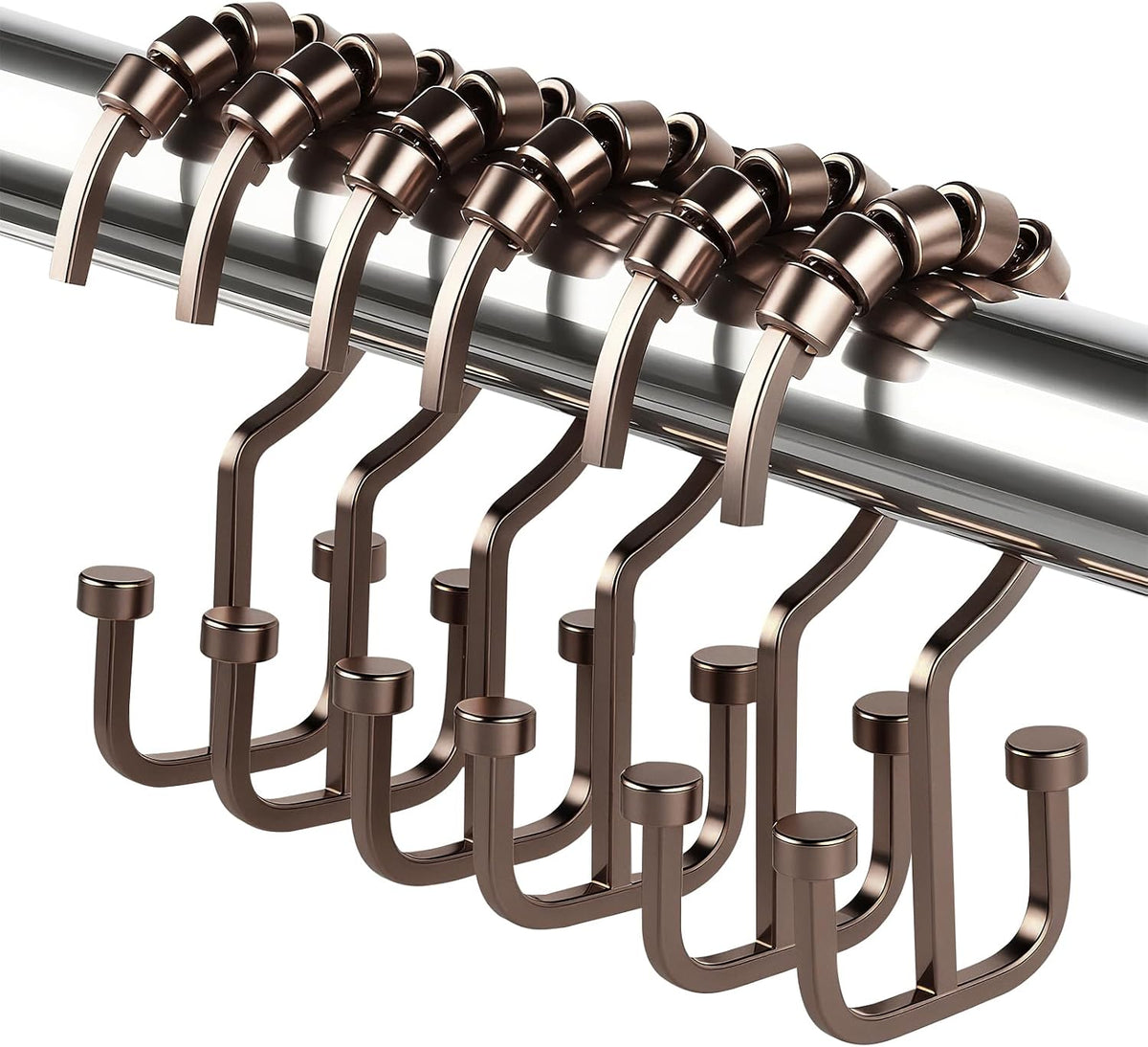 BBV Shower Curtain Hooks Rings, 12 Pcs Rust Resistant Metal Double Glide Shower Hooks for Bathroom Shower Rods Curtains (Bronze)
