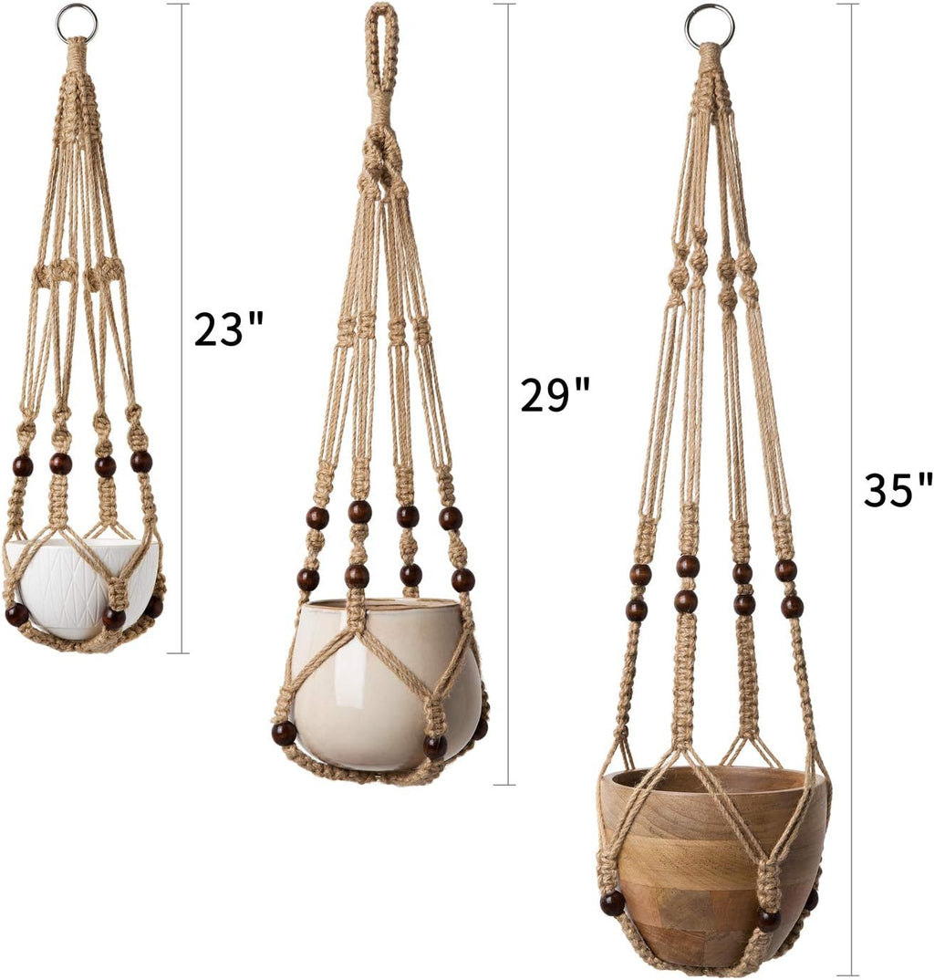 Mkono 3 Pack Macrame Plant Hangers Hanging Planters for Indoor Plants Brown