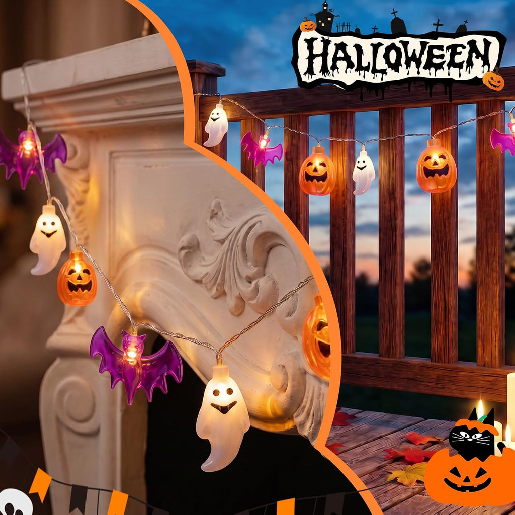 Halloween String Lights Indoor: 16.4 FT 30 LED Pumpkin Ghost Bats Lighted Decorations – 8 Modes Waterproof Timer for Window Porch House Room Bedroom Party Decor