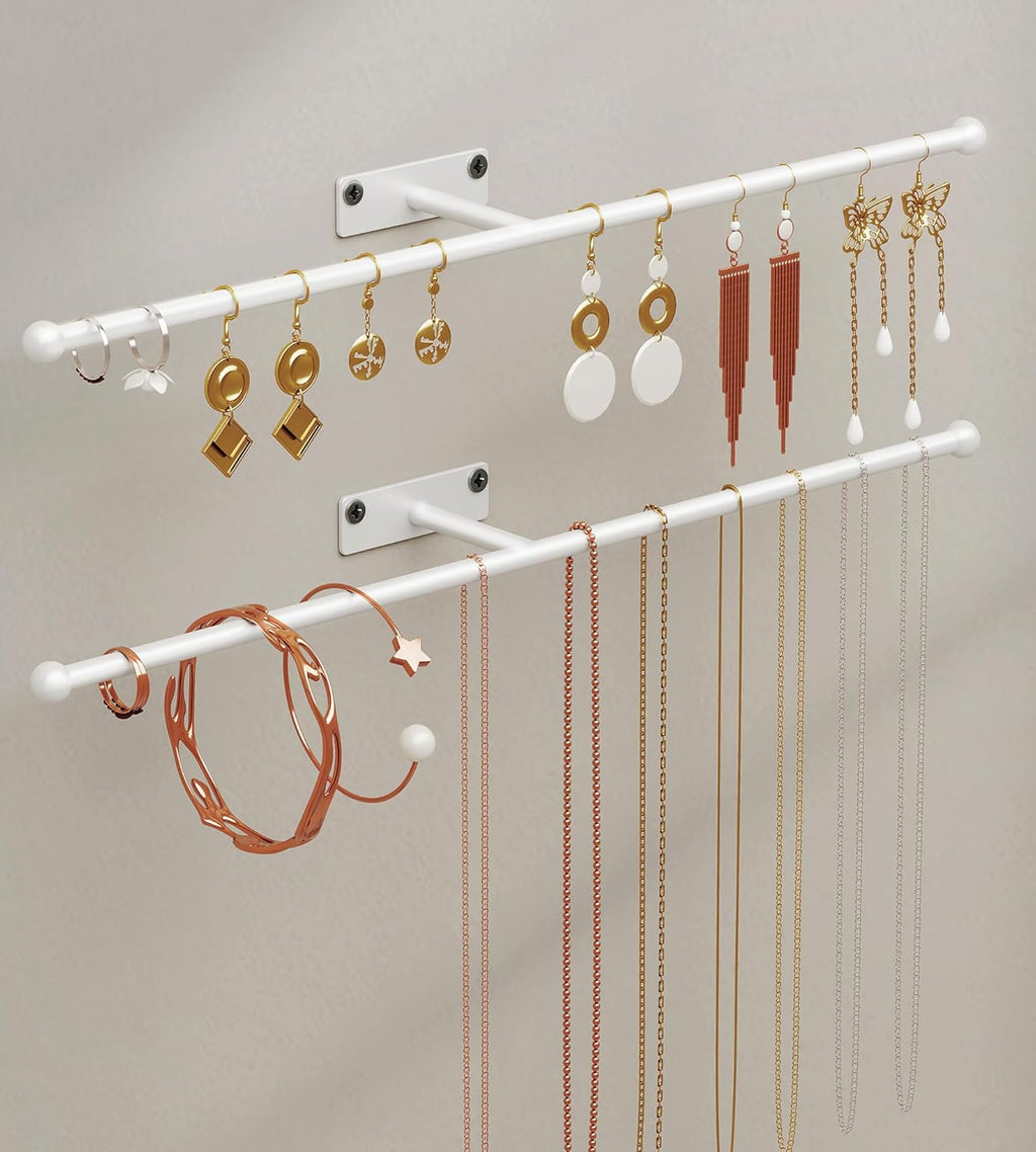 Wall Hanging Jewelry Organizer 12.6", Screw Included, White 2-Pack