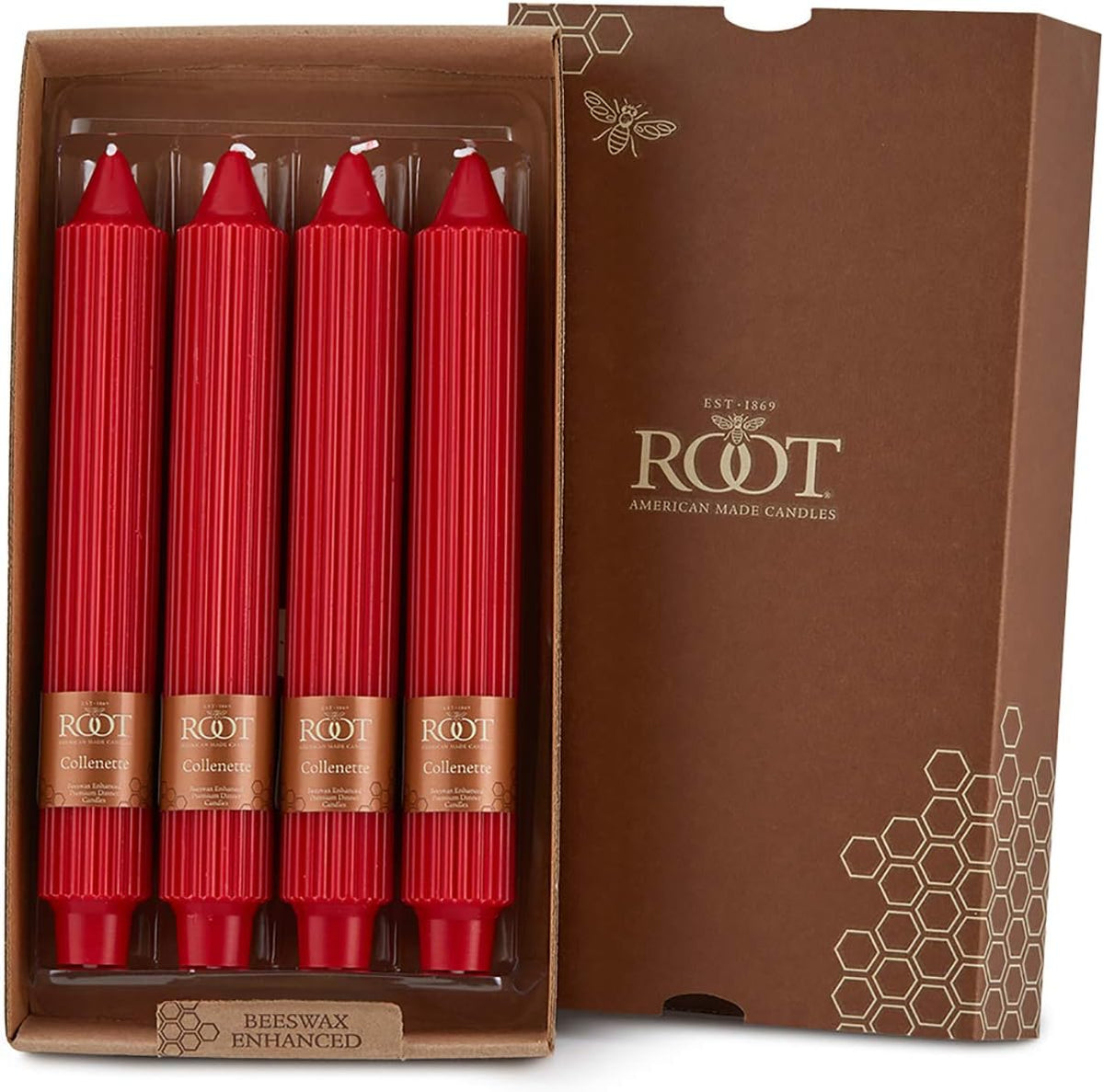 Root 4-Count Unscented Grecian Collenette Candles, 9-Inch, Red