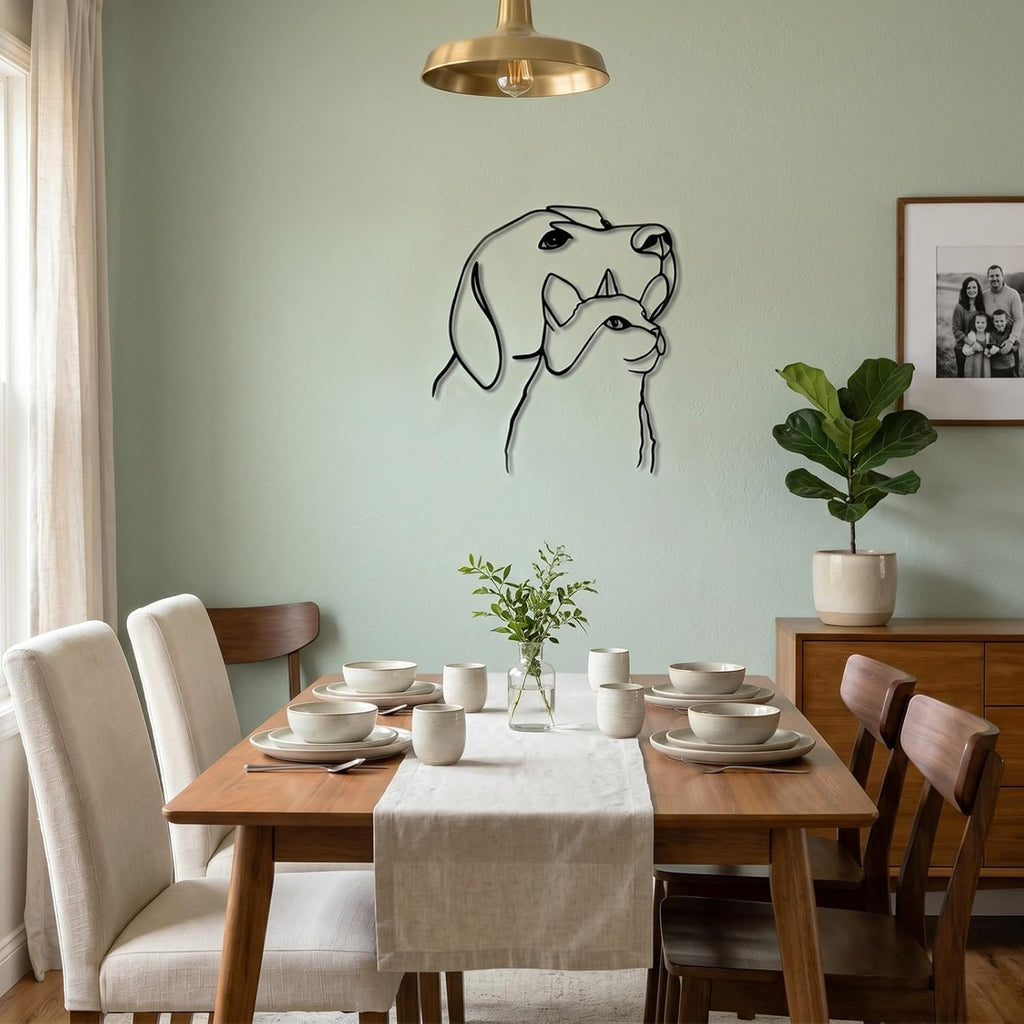 Otoolling Dog and Cat Metal Wall Art Black Minimalist Pet Wall Decor Aesthetic Cat and Dog Art Sculpture Sign for Living Room Bedroom Kitchen Office Indoor Home Decoration Gifts for for Animal Lovers