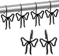 Bow Decorative Shower Curtain Hooks, Bowknot Shower Curtain Rings, Modern Bow Shower Curtain Hangers, 12PCS Shower Hooks for Shower Curtain, Home Decor, Bathroom, Bedroom, Living Room (Big-Black)