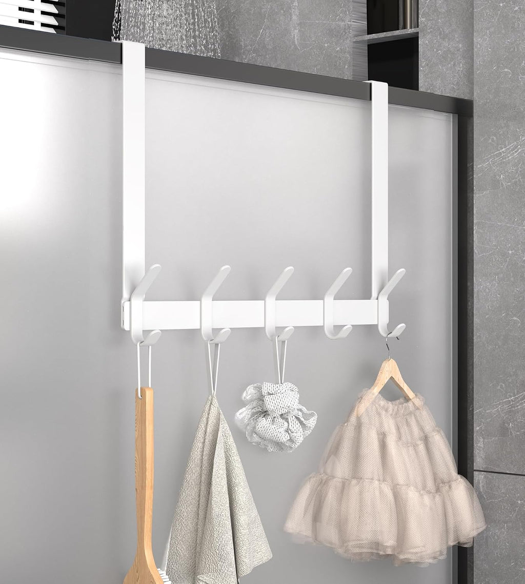 KitchLife Long Over The Door Hooks Hanger with 15.75 inches Extended Arms, Fit 1-3/4" Doors, J40U, Thickened Bathroom Towel Rack Organization, 1 Pack, Glossy White