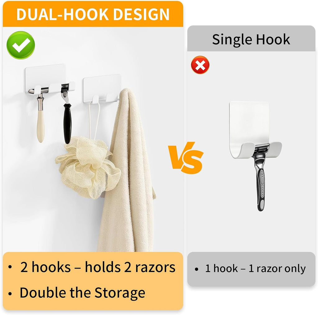 Razor Holder for Shower, Self Adhesive Shaver Shower Hook, White
