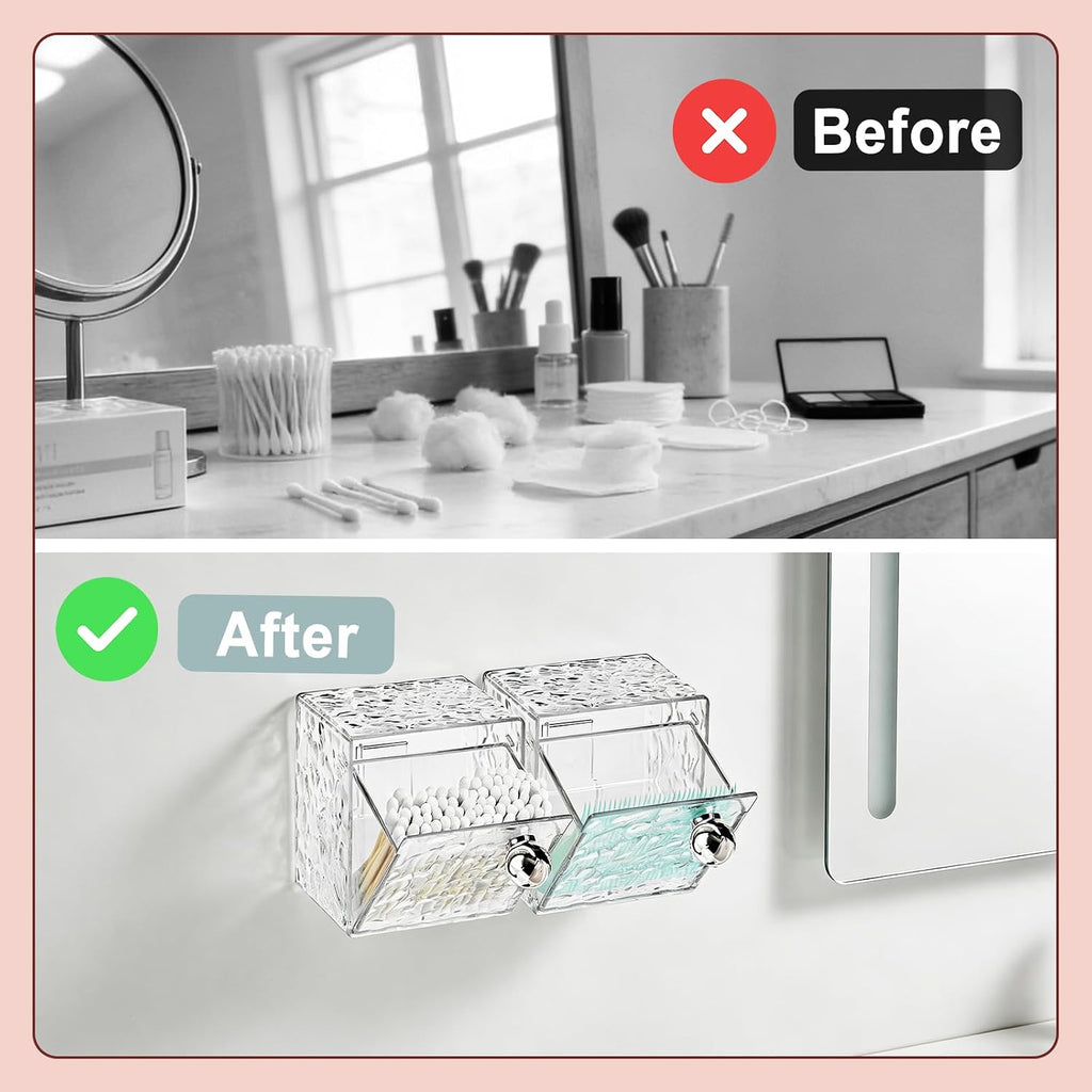 Qtip Holder Dispenser, 2 Pack Wall Mounted Plastic Cotton Pad Containers