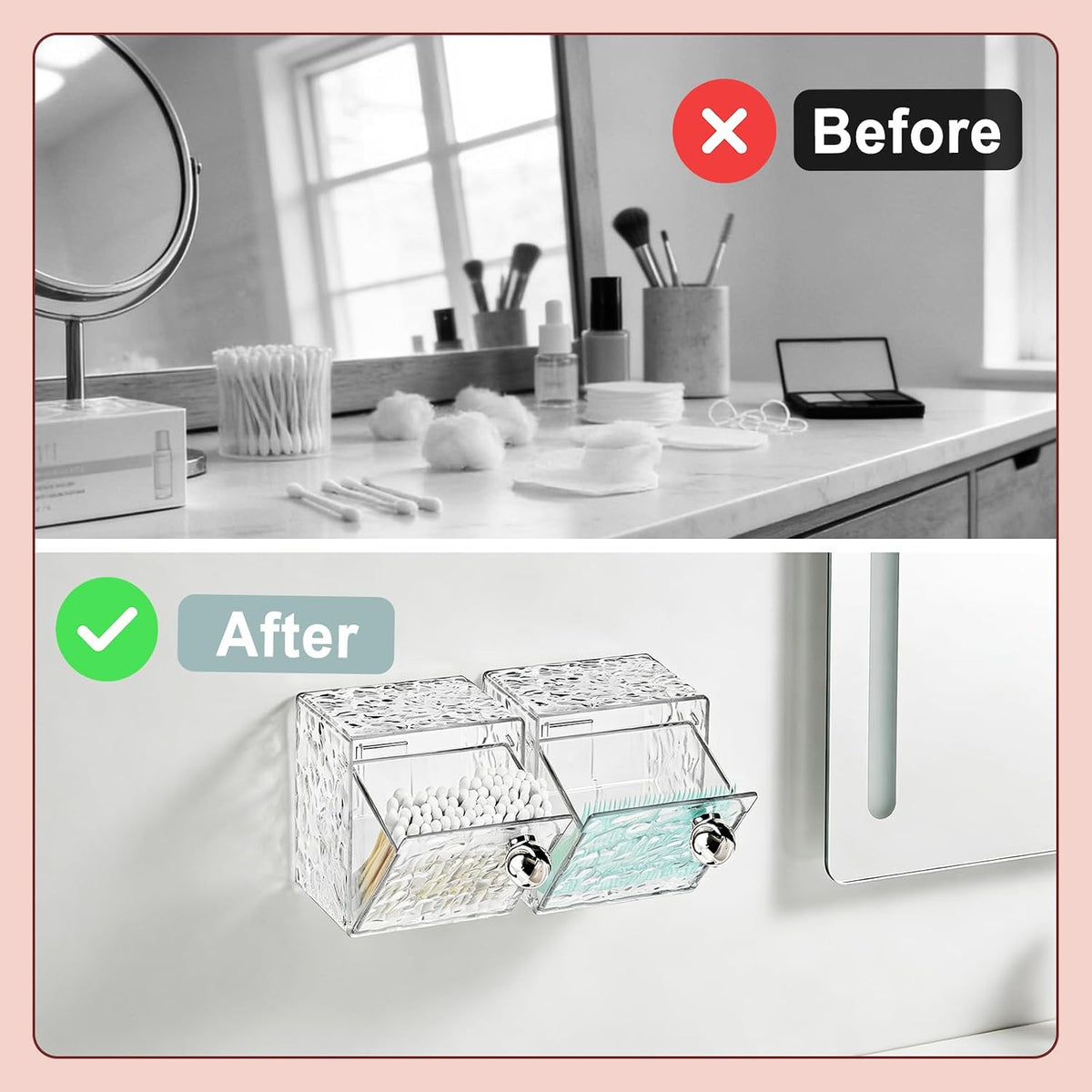 Qtip Holder Dispenser, 2 Pack Wall Mounted Plastic Cotton Pad Containers