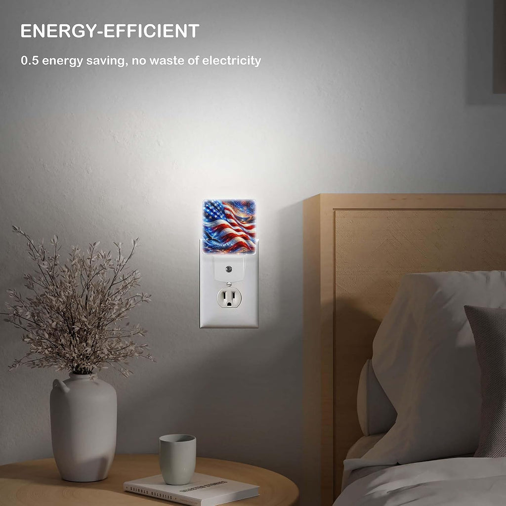 LED Night Light Lamp with Smart Sensor Dusk to Dawn Sensor,Dynamic Flowing Style Patriotic American Flag Red White and Blue Colors Blend Overlap Night Light Daylight White,0.5W Plug-into Wall