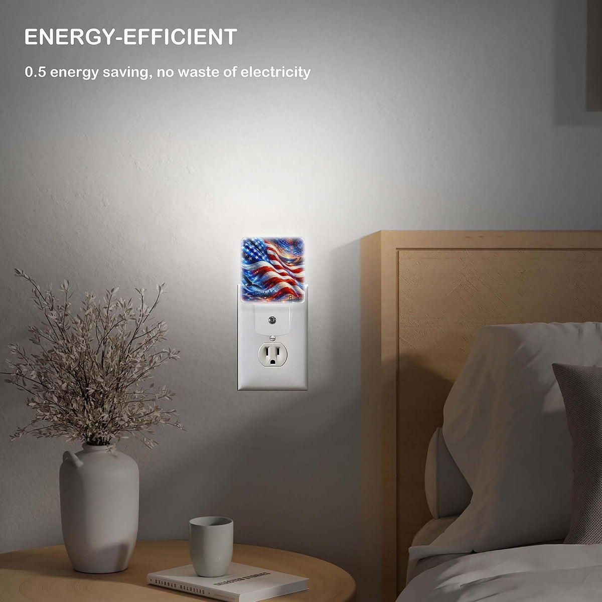 LED Night Light Lamp with Smart Sensor Dusk to Dawn Sensor,Dynamic Flowing Style Patriotic American Flag Red White and Blue Colors Blend Overlap Night Light Daylight White,0.5W Plug-into Wall