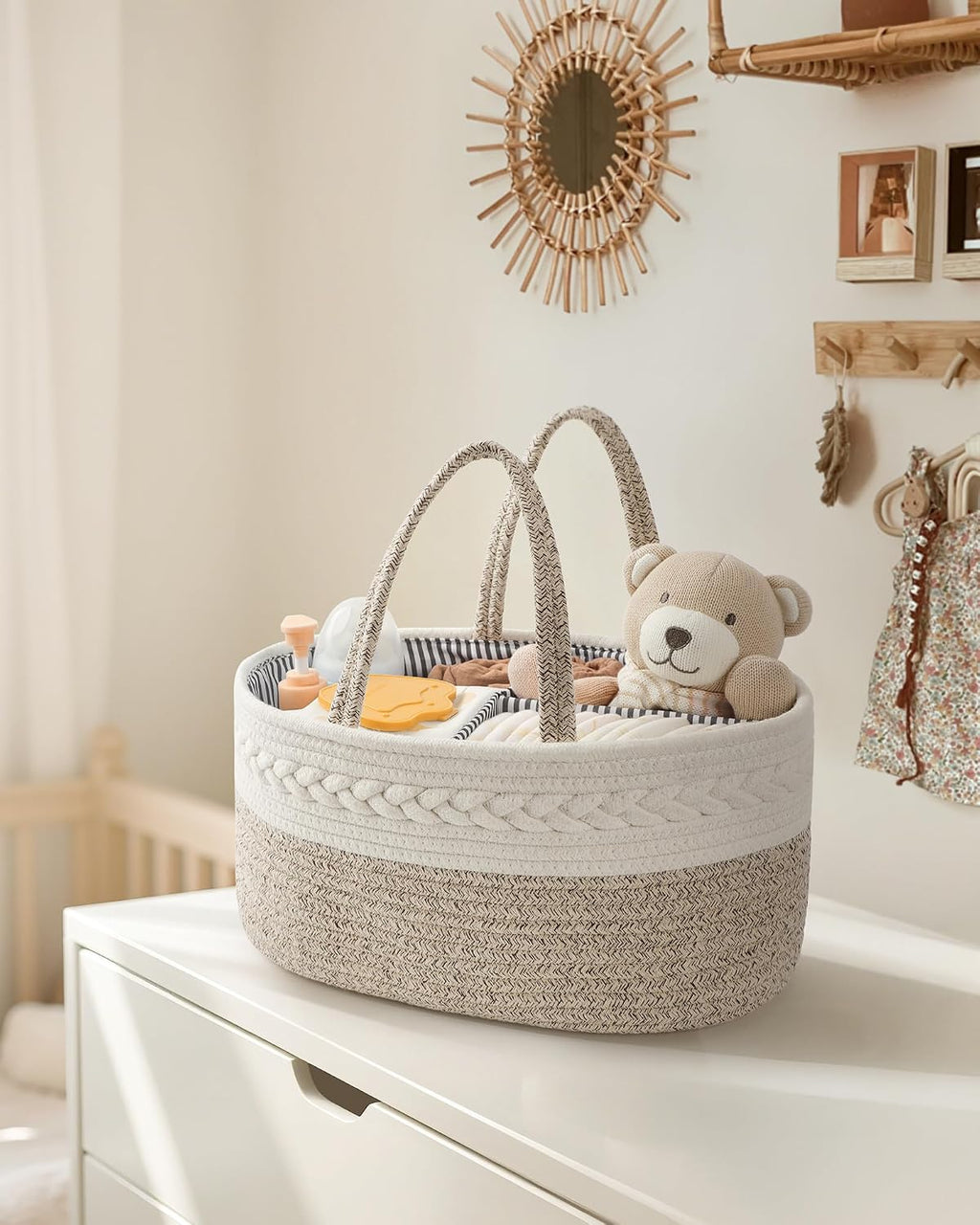 Maliton Diaper Caddy Organizer for Baby, Cotton Rope Baby Gift Basket, Portable Diaper Organizer for changing table, Nursery Storage Organizer, Shower Gifts for Newborn,baby essentials