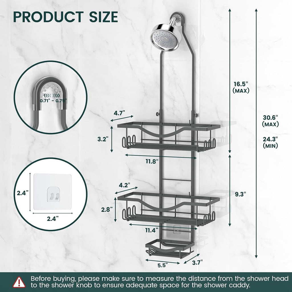 REINHARDT Adjustable Shower Caddy Hanging Rustproof Shower Organizer, Grey