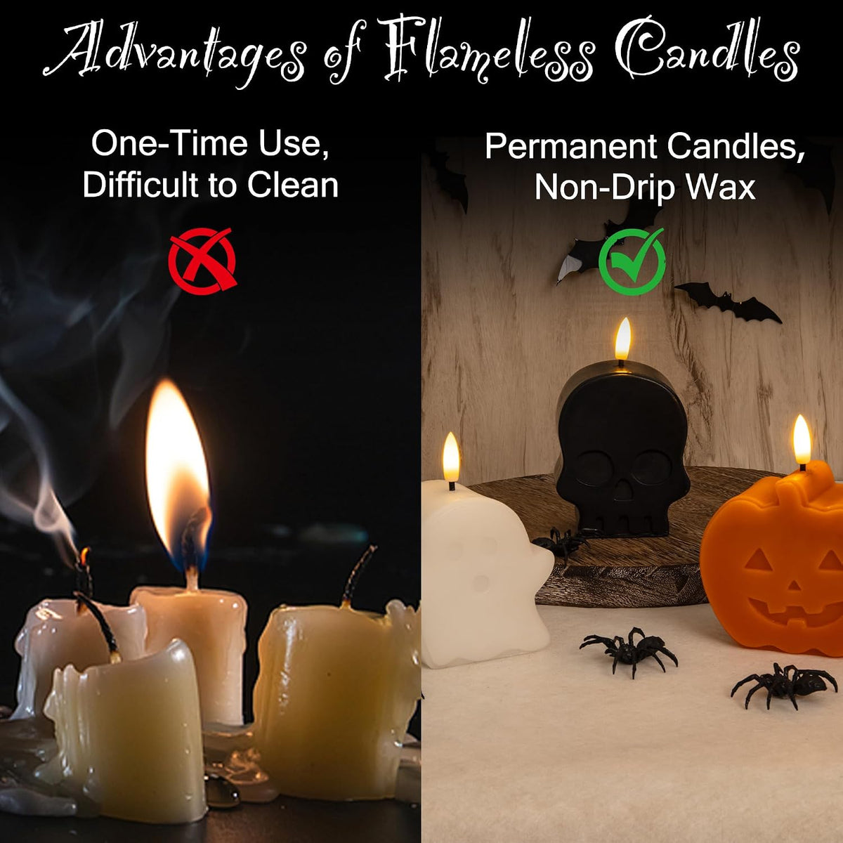 Halloween Flameless Candles with Remote, Cute Halloween Ghost Pumpkin Decor