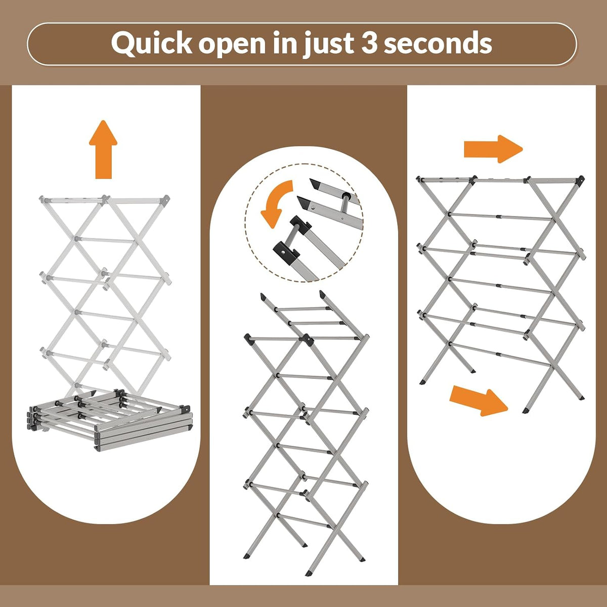 Collapsible Floor Drying Rack - Free Standing Accordion Laundry Dryer, Retractable Metal Clothes Hanger with Shoe Storage, Heavy Duty Rustproof Airer for Bathroom, Balcony & Rv