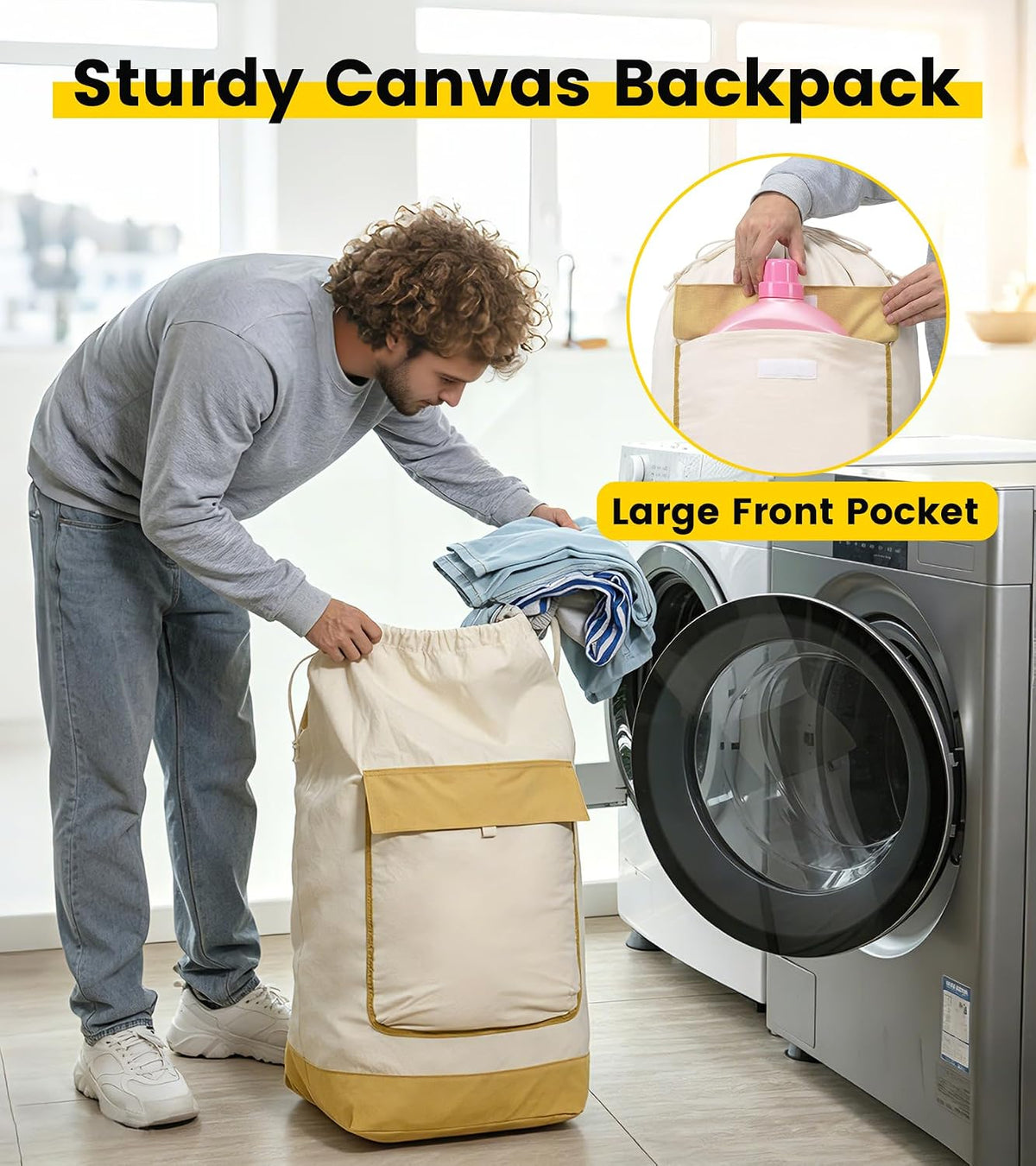 Vorspack Canvas Laundry Backpack with Shoulder Straps, Extra Large, Beige