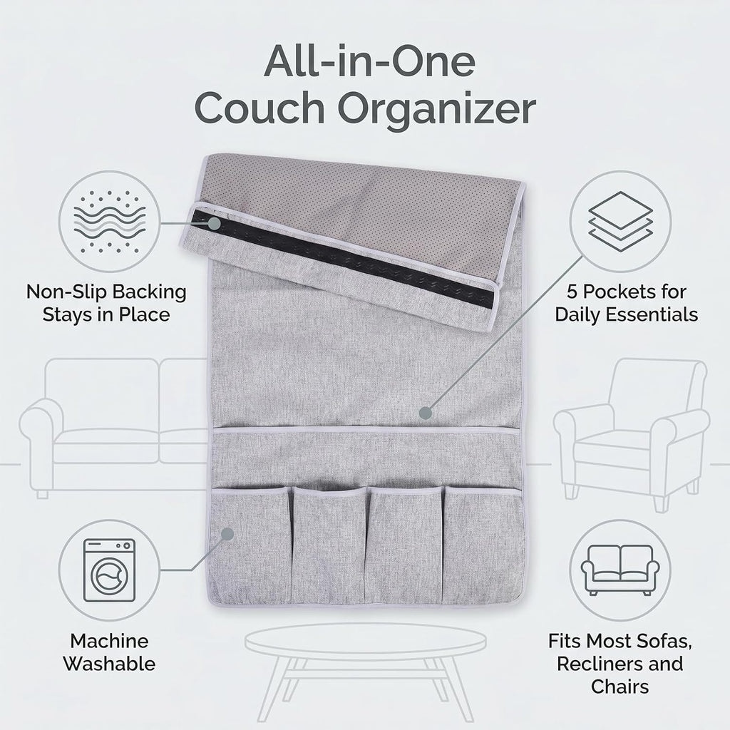Remote Control Holder,Sofa Armrest Organizer,33.1" x 18.5" (Grey)