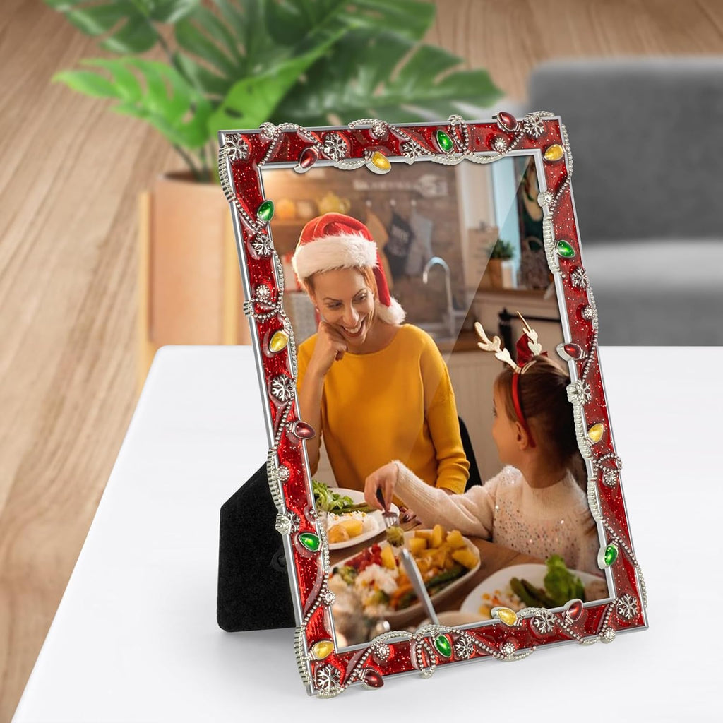 LARAINE 5x7 Picture Photo Frame Christmas Metal 2026 Christmas High Definition Display Pictures for Tabletop Home Decorative Holiday Gift (Red, 5x7)