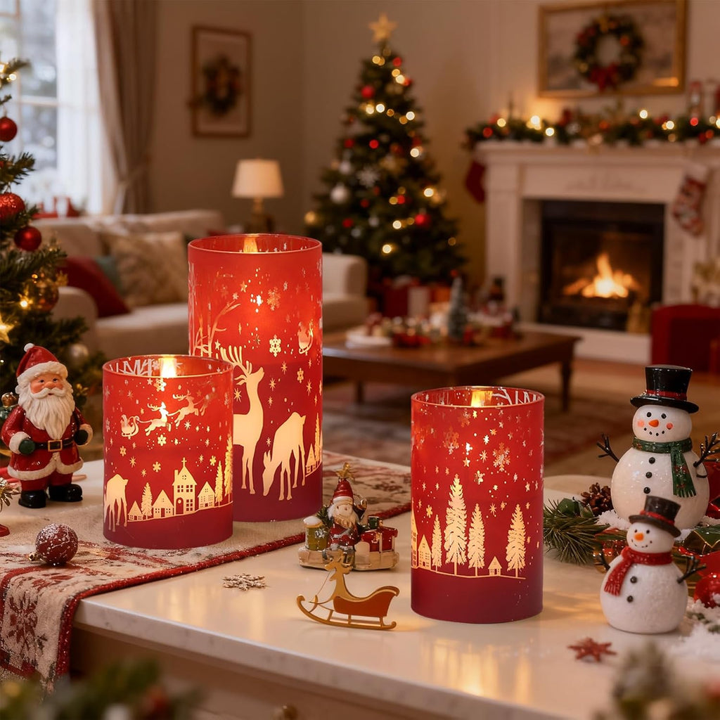 Red Christmas Flameless Candles Battery Operated with Remote Timer