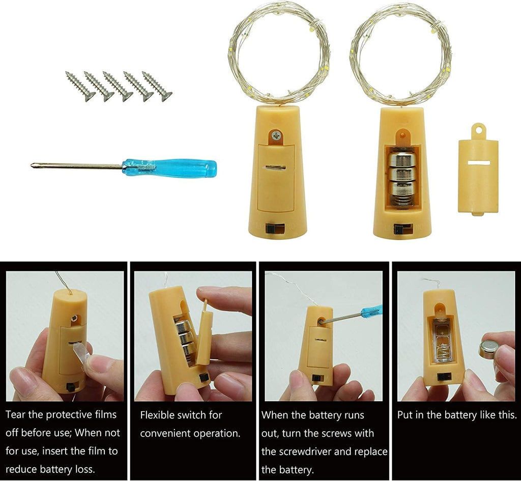 20 LED Wine Bottle Lights with Cork, 15 Pack Battery Operated Cork Shape Fairy Light Waterproof Mini Copper Silver Wire String Lights for Party, Wedding, Christmas, Bedroom Decoration(Colorful)