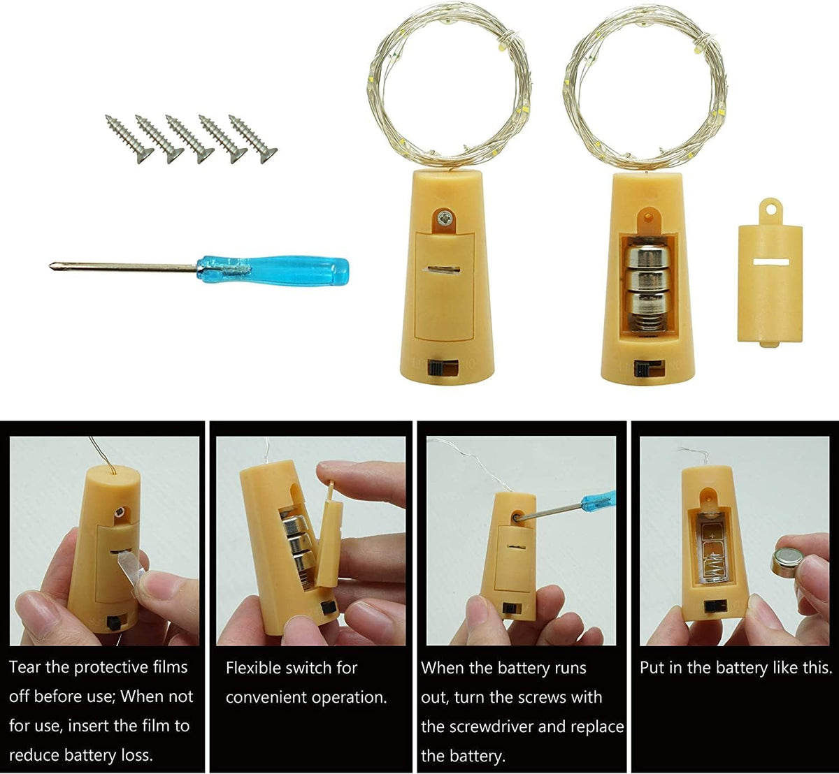 20 LED Wine Bottle Lights with Cork, 15 Pack Battery Operated Cork Shape Fairy Light Waterproof Mini Copper Silver Wire String Lights for Party, Wedding, Christmas, Bedroom Decoration(Colorful)