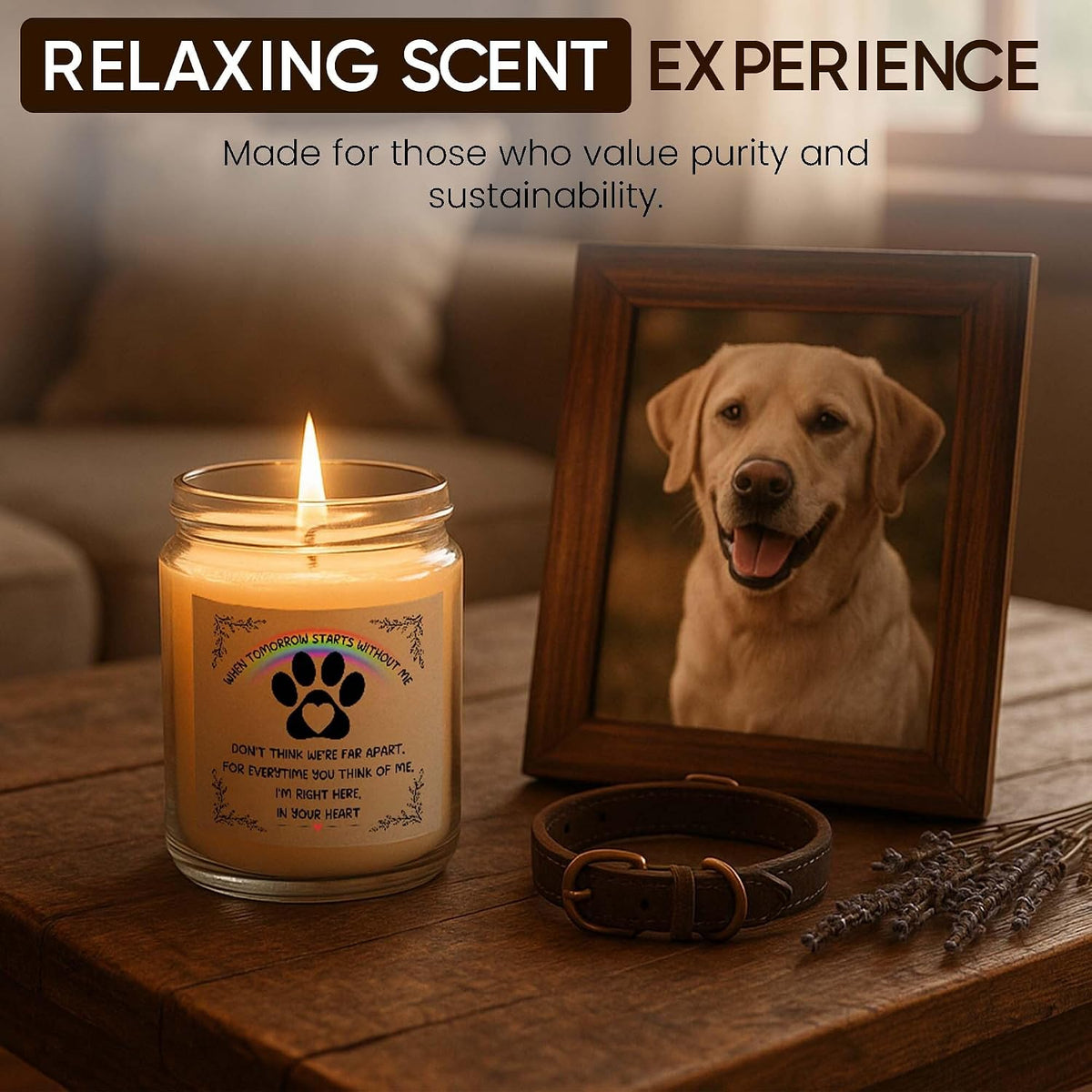 Memorial Gifts for Loss of Dog, Lavender Scented Soy Wax Candle