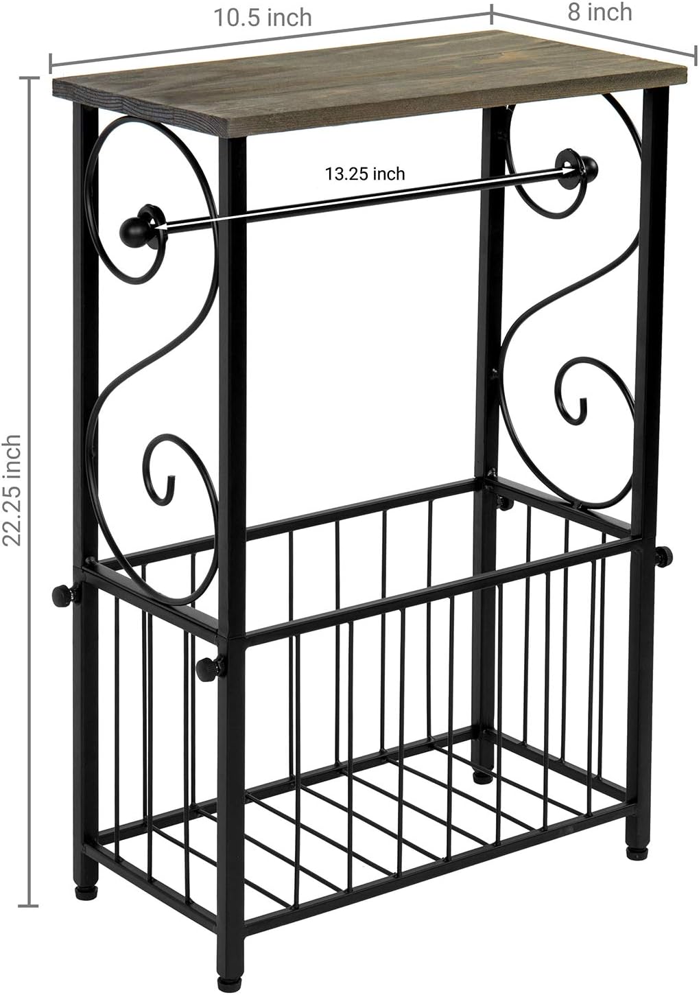 MyGift Toilet Paper Holder Stand with Magazine Rack, Gray Wood Shelf