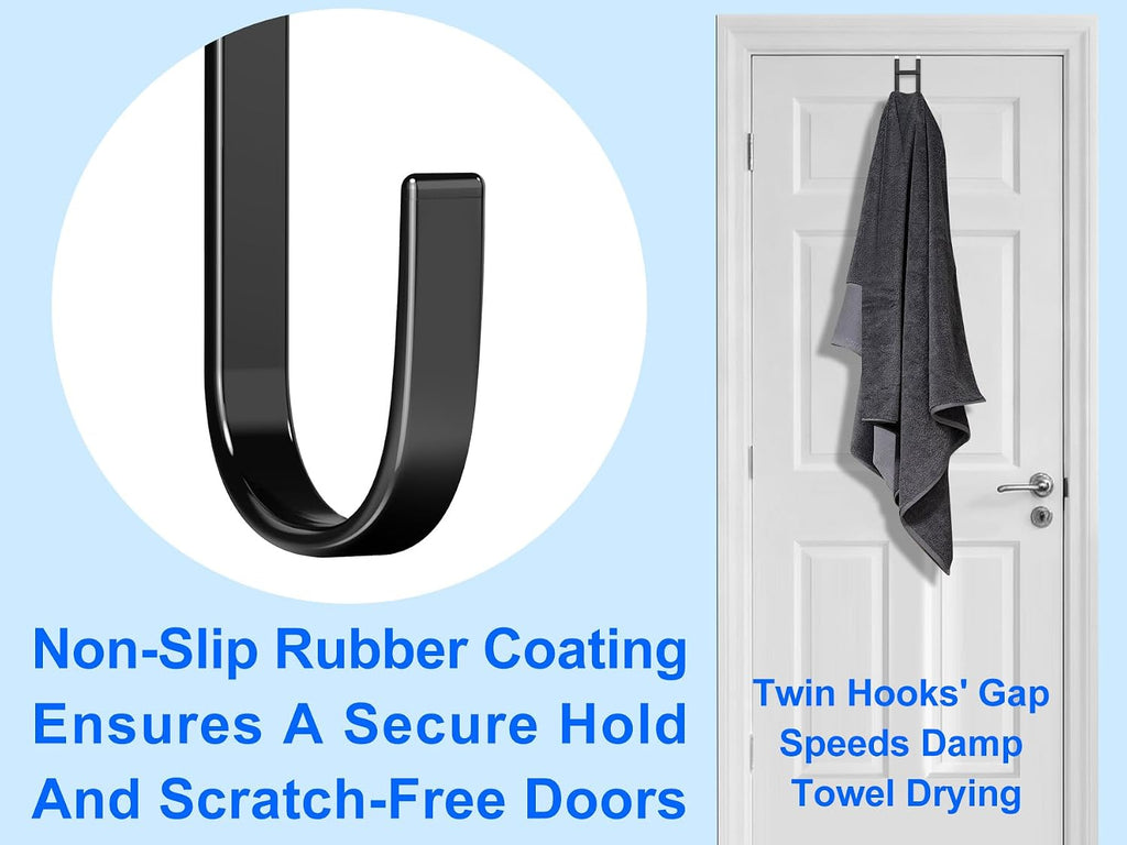 Mars-Rock Double Over Door Steel Hooks 2 Pack Fit 1-3/8" Door 5.5" Black