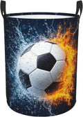 Soccer Ball In Fire And Water Round Laundry Hamper Sport Football Storage Basket Toys Clothes Organizer Bin For Home Bathroom Bedroom Dorm Nursery, 38l