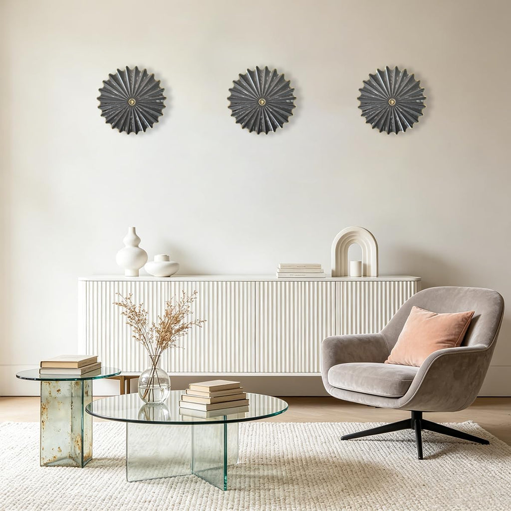 Metal Wall Sculpture,11.4''Distressed Black Gold Round Metal Wall Art Decor