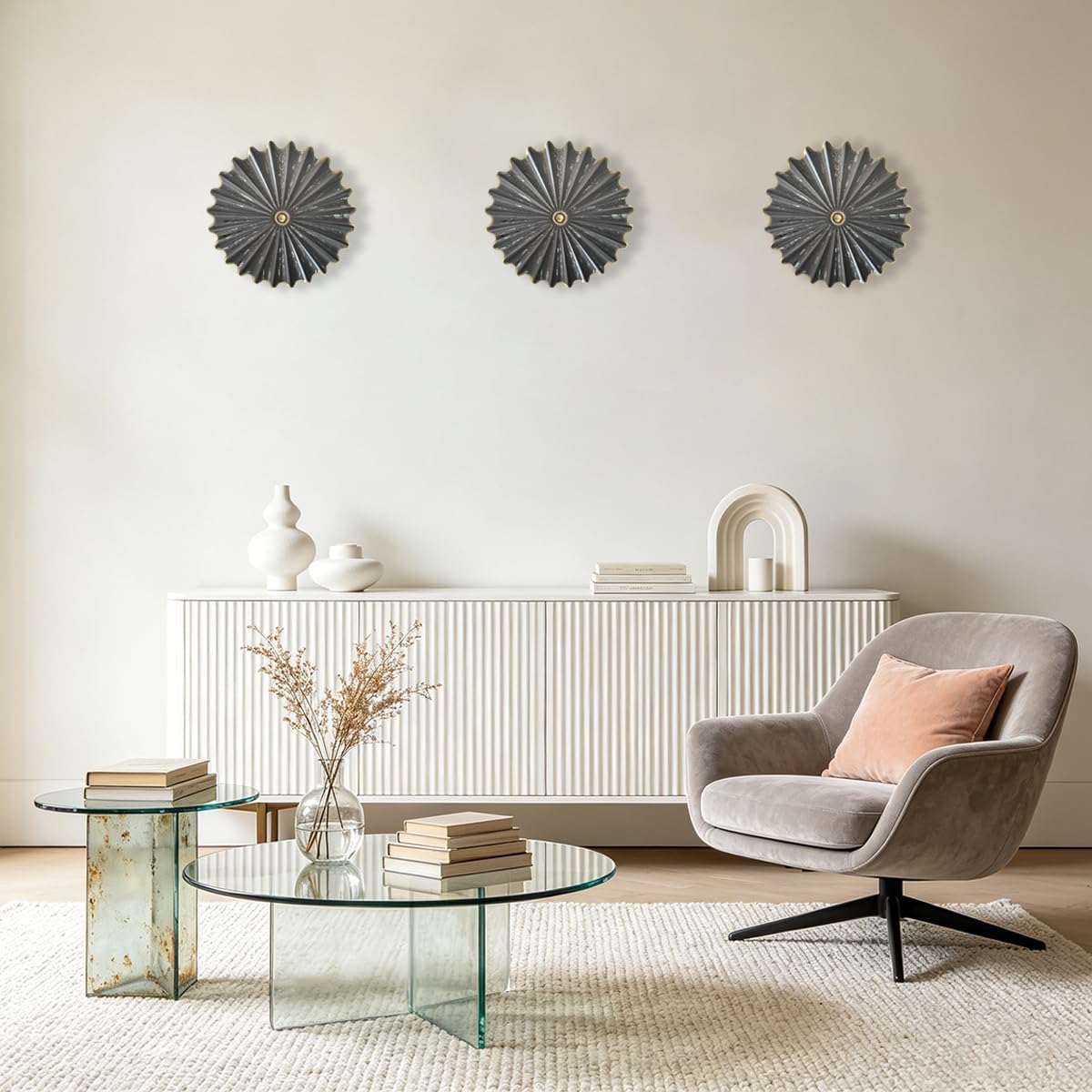 Metal Wall Sculpture,11.4''Distressed Black Gold Round Metal Wall Art Decor