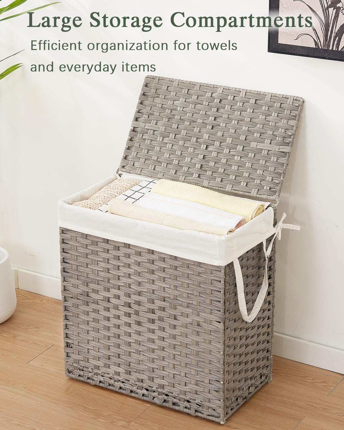 SETVSON Laundry Hamper with Lid Wicker Laundry Basket, 112L, Gray