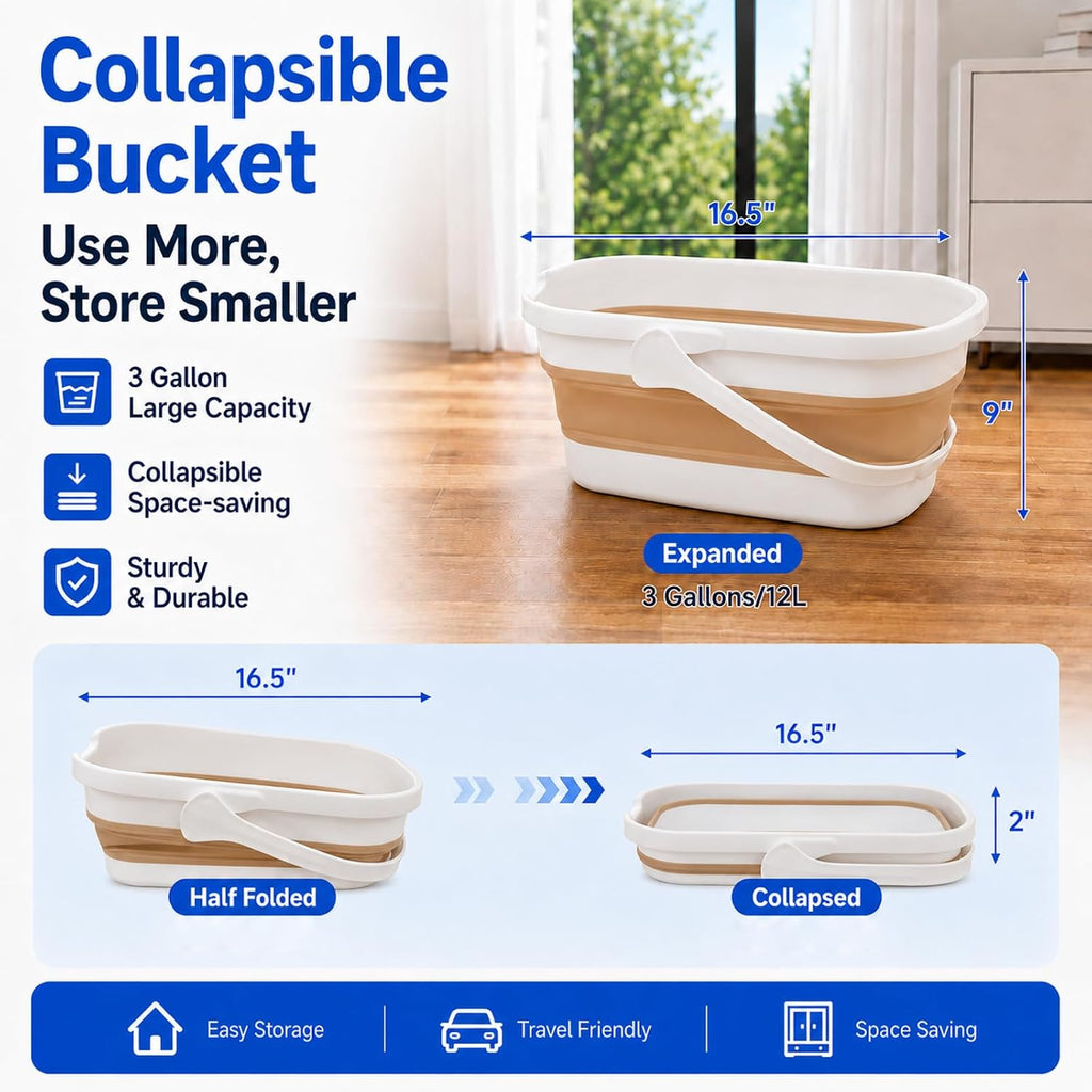 Window Cleaning Kit, 87-Inch Reach, Squeegee, Collapsible Bucket & Scraper