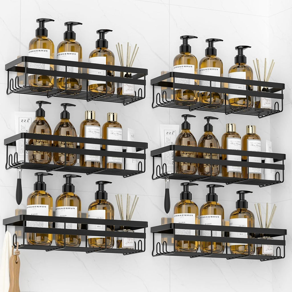WOWBOX 6 Pack Adhesive Shower Caddies, No Drill Bathroom Shelves, Large